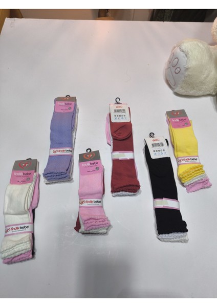 Kız Çocuk Diz Altı Çorap Kendinden Desenli Pamuklu Nefes Alabilir Terletmez 3'lü Paket