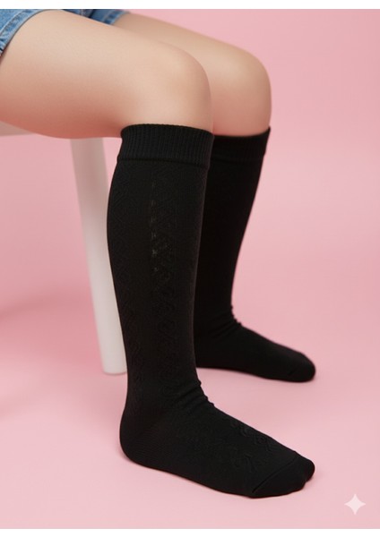 Kız Çocuk Diz Altı Çorap Kendinden Desenli Pamuklu Nefes Alabilir Terletmez 3'lü Paket fırsatları