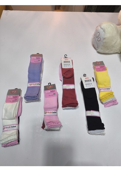 Kız Çocuk Diz Altı Çorap Kendinden Desenli Pamuklu Nefes Alabilir Terletmez 3'lü Paket