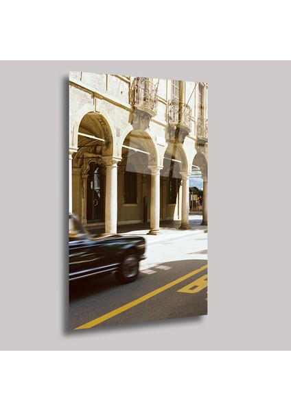 Klasik Araba ve Tarihi Bina - Cam Tablo - DEG0283 fiyatları
