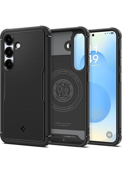 Galaxy S25 ile Uyumlu Kılıf Core Armor Hava Kanalı Teknolojisi Askeri Sınıf Koruma Magfit Özellikli Matte Black Dokulu Yüzey Kapak - ACS08924
