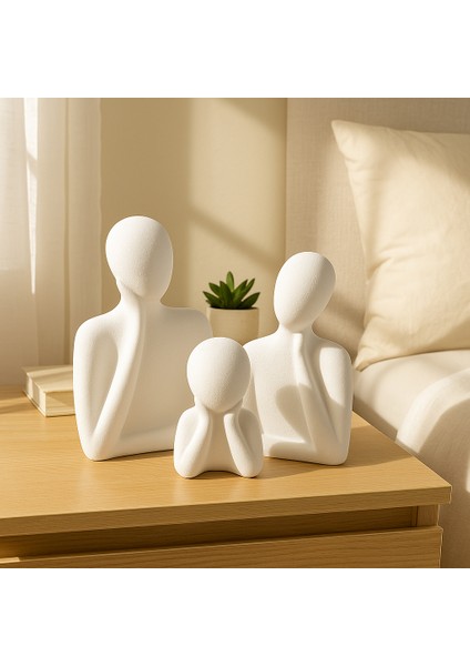 Soyut Aile Heykeli Seti – El Yapımı Modern Biblo | 2, 3, 4 Çocuklu Aile Figürleri | Minimalist Dekoratif Aksesuar