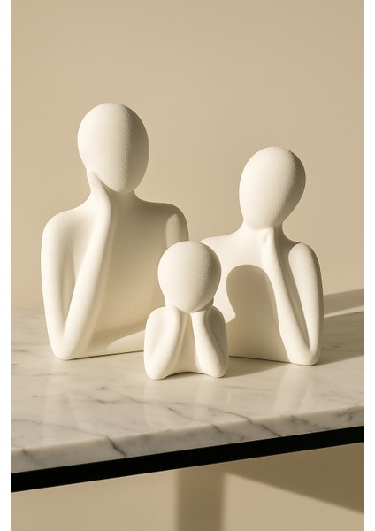 Soyut Aile Heykeli Seti – El Yapımı Modern Biblo | 2, 3, 4 Çocuklu Aile Figürleri | Minimalist Dekoratif Aksesuar indirimleri