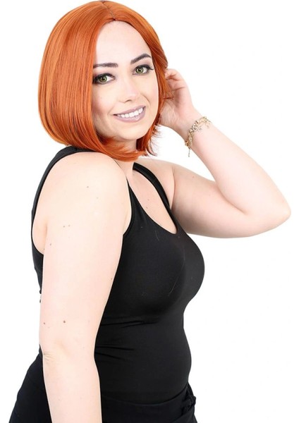 Kahkülsüz Düz Kısa Fiber Sentetik Peruk - Bakır fiyatları