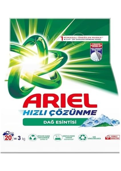 Ariel Dağ Esintisi 3 kg Hızlı Çözünme Toz Çamaşır Deterjanı fiyatları