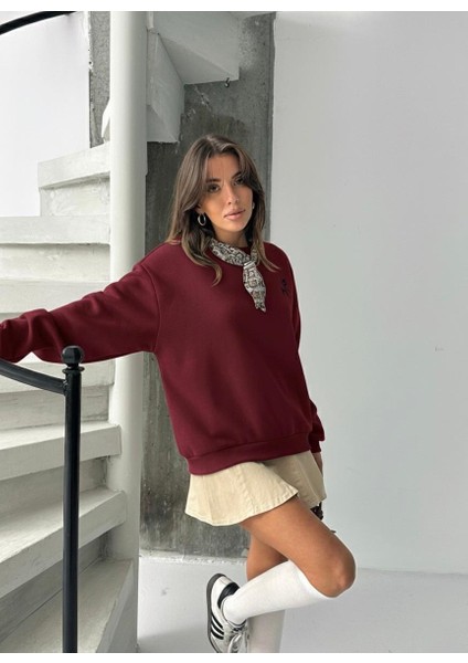 Fularlı Bordo Ceylan Desenli Sweatshirt fiyatları