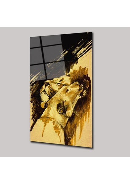 Erkek ve Dişi Aslan Soyut Çalışma - Cam Tablo - DEG0209