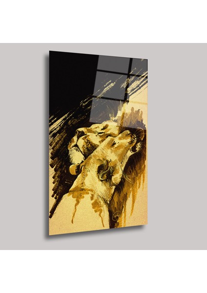 Erkek ve Dişi Aslan Soyut Çalışma - Cam Tablo - DEG0209 fiyatları