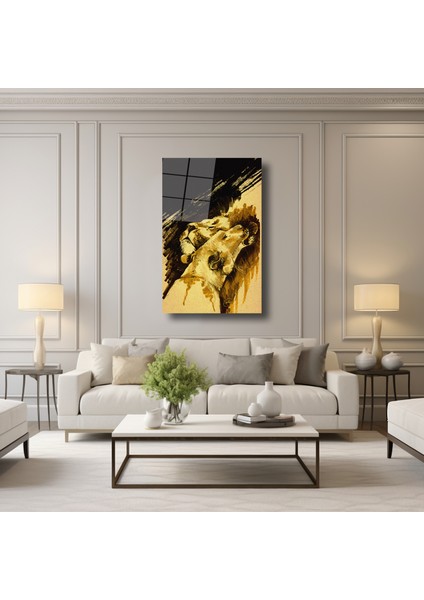 Erkek ve Dişi Aslan Soyut Çalışma - Cam Tablo - DEG0209 modelleri