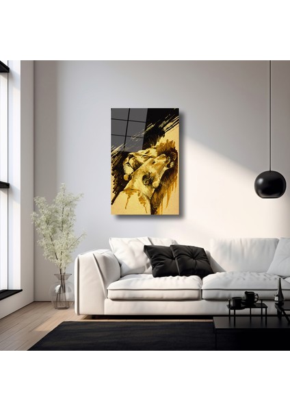 Erkek ve Dişi Aslan Soyut Çalışma - Cam Tablo - DEG0209 fırsatları