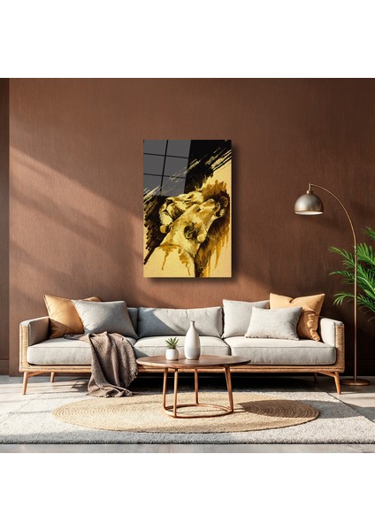Erkek ve Dişi Aslan Soyut Çalışma - Cam Tablo - DEG0209 indirimleri