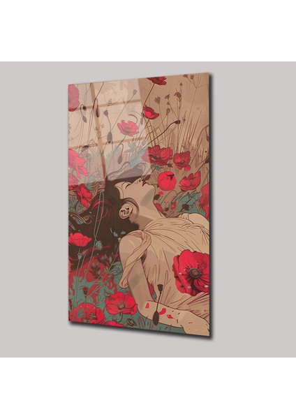 Güller ve Kadın Illustratıon Art - Cam Tablo - DEG0248