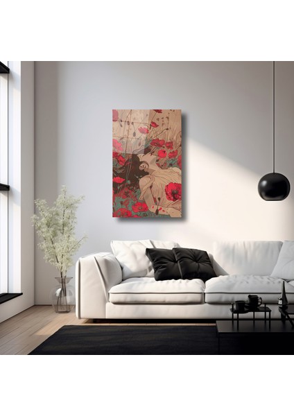 Güller ve Kadın Illustratıon Art - Cam Tablo - DEG0248 fırsatları