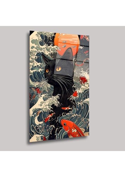 Koi ve Gece Kedisi - Cam Tablo - DEG0206 fiyatları