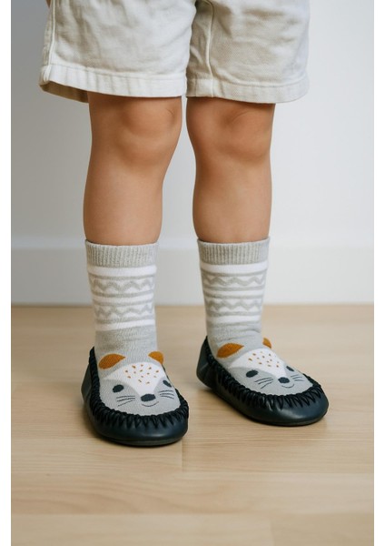 Çocuk Kedi Desenli Makosen Soket Çorap Patik Panduf – Kaydırmaz Ev & Anaokulu Ayakkabısı Gri fiyatları