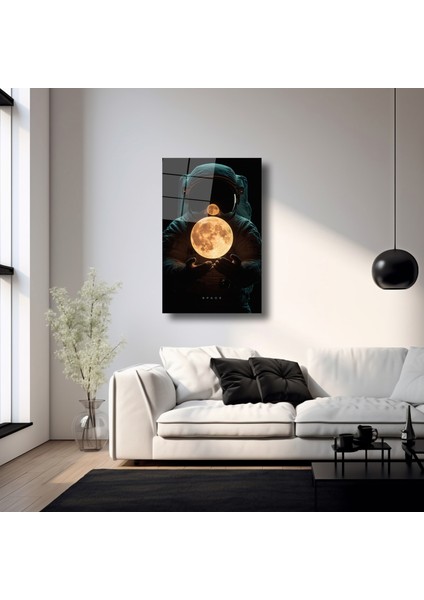 Astronutun Elindeki Ay - Cam Tablo - DEG0154 fırsatları