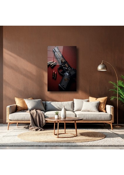 Gold Işlemeli Tabanca ve Mermiler - Cam Tablo - DEG0234 indirimleri