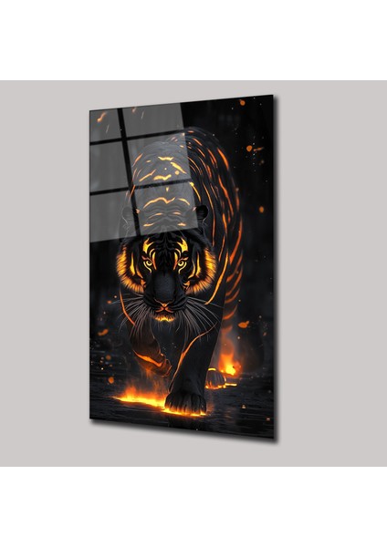 Alevler Içindeki Kaplan - Cam Tablo - DEG0164