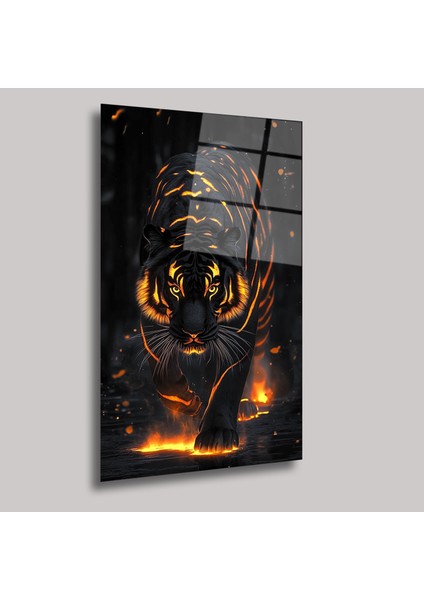 Alevler Içindeki Kaplan - Cam Tablo - DEG0164 fiyatları