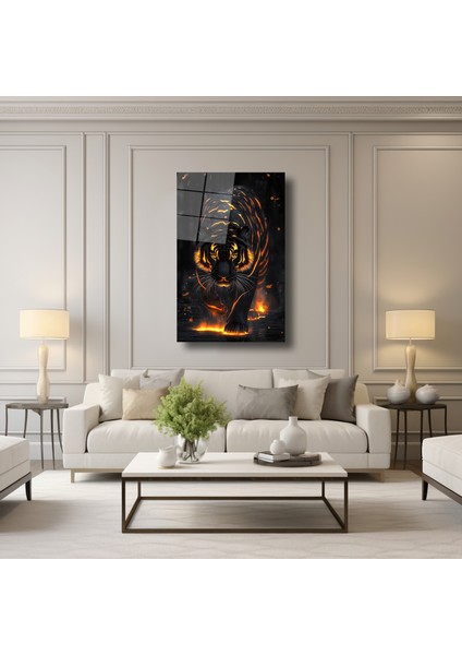 Alevler Içindeki Kaplan - Cam Tablo - DEG0164 modelleri
