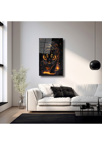 Alevler Içindeki Kaplan - Cam Tablo - DEG0164 fırsatları