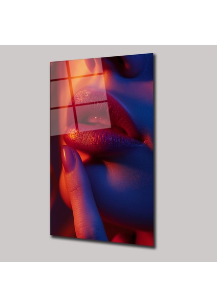 Kırmızı Rujlu Dudak - Cam Tablo - DEG0173