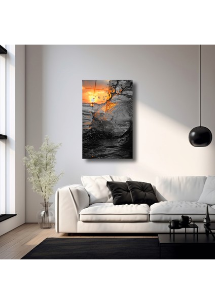 Suyun Ardındaki Gün Batımı Manzarası - Cam Tablo - DEG0149