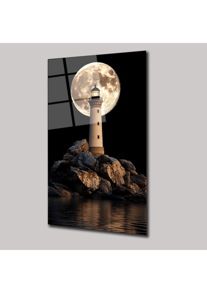 Deniz Feneri ve Ay Manzaralı - Cam Tablo - DEG0147
