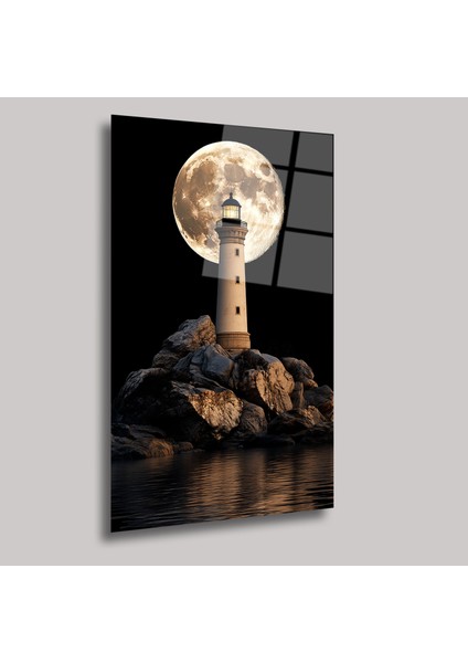 Deniz Feneri ve Ay Manzaralı - Cam Tablo - DEG0147 fiyatları