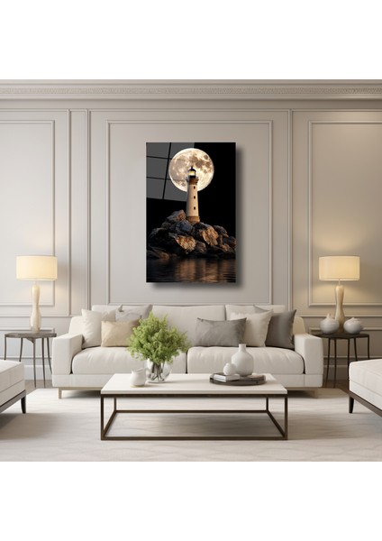 Deniz Feneri ve Ay Manzaralı - Cam Tablo - DEG0147 modelleri