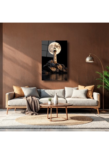 Deniz Feneri ve Ay Manzaralı - Cam Tablo - DEG0147 indirimleri