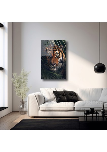 Yaprakların Arasındaki Vahşi Kaplan - Cam Tablo - DEG0137 fırsatları