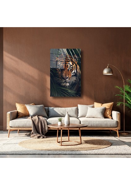 Yaprakların Arasındaki Vahşi Kaplan - Cam Tablo - DEG0137 indirimleri