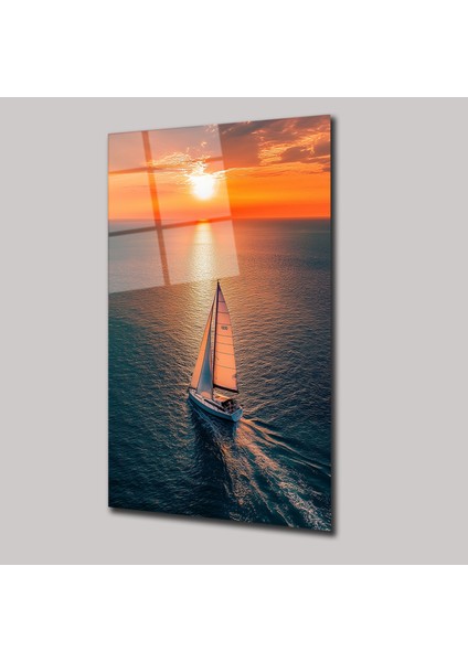 Okyanustaki Yelkenli Ile Günbatımı - Cam Tablo - DEG0102