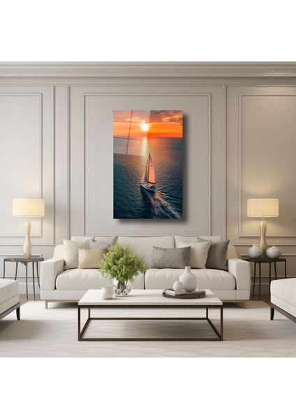 Okyanustaki Yelkenli Ile Günbatımı - Cam Tablo - DEG0102 modelleri