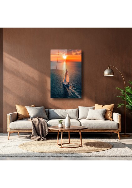 Okyanustaki Yelkenli Ile Günbatımı - Cam Tablo - DEG0102 indirimleri
