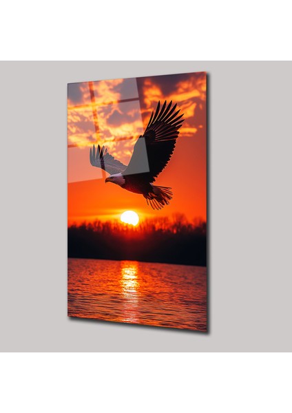 Günbatımında Uçan Kartal - Cam Tablo - DEG0142
