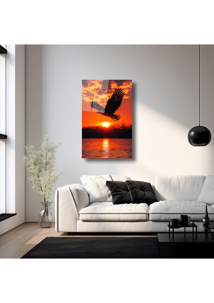 Günbatımında Uçan Kartal - Cam Tablo - DEG0142 fırsatları