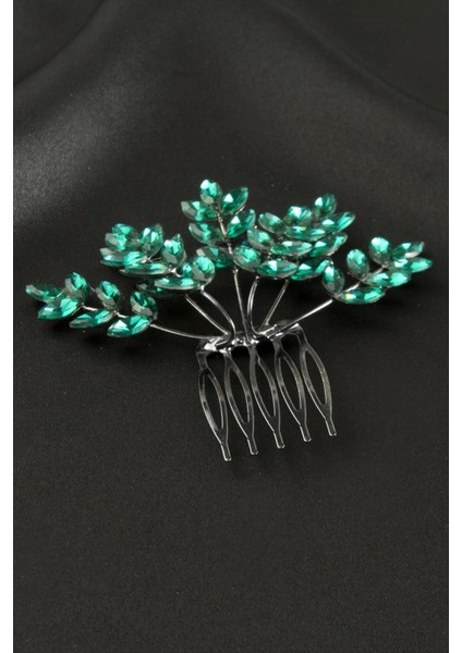 Yaprak Kristal Taşlı Taraklı Yan Toka