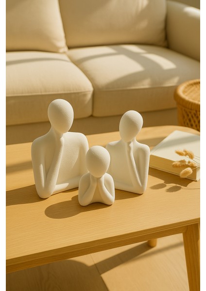 El Yapımı Soyut Aile Figürü Seti – Modern Minimalist 3 Parça Dekoratif Aile Heykeli