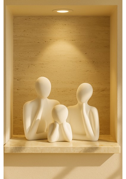 El Yapımı Soyut Aile Figürü Seti – Modern Minimalist 3 Parça Dekoratif Aile Heykeli