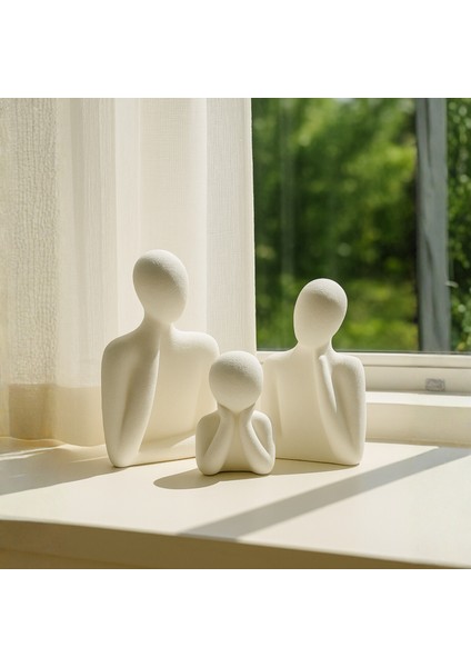 El Yapımı Soyut Aile Figürü Seti – Modern Minimalist 3 Parça Dekoratif Aile Heykeli