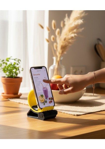 3D Baskı Telefon Standı Sarı Siyah Ayarlanabilir Masaüstü Aparat Tutucu Organizer