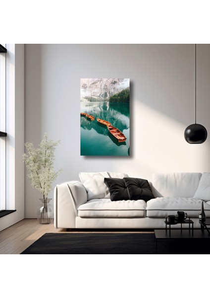 Sıralı Kayıklar ve Karlı Doğa Manzarası - Cam Tablo - DEG0126 modelleri