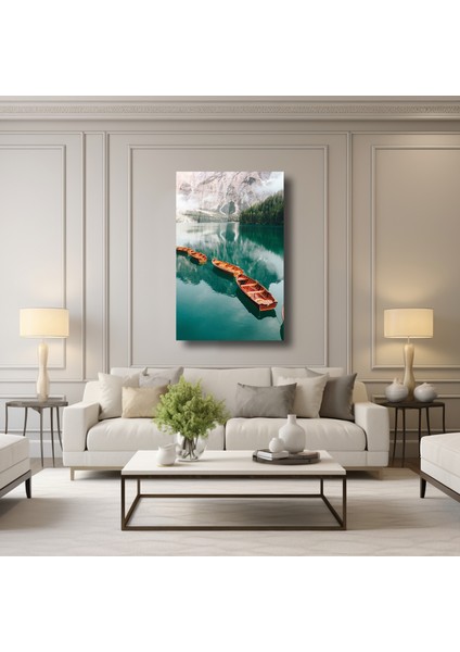 Sıralı Kayıklar ve Karlı Doğa Manzarası - Cam Tablo - DEG0126 fırsatları