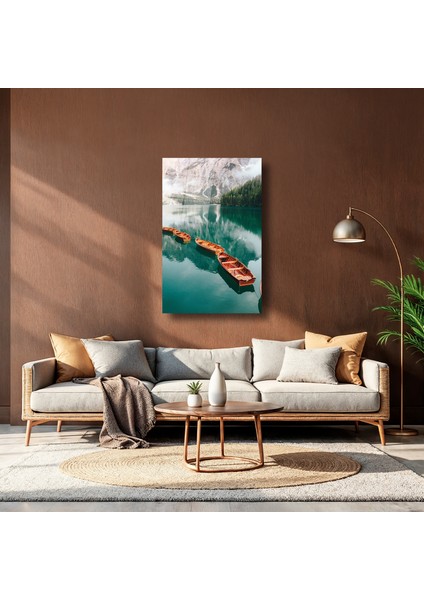 Sıralı Kayıklar ve Karlı Doğa Manzarası - Cam Tablo - DEG0126 indirimleri