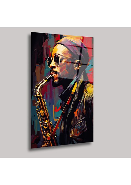 Saksafon Çalan Adam Illustratıon Art - Cam Tablo - DEG0121 fiyatları