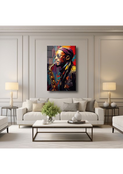 Saksafon Çalan Adam Illustratıon Art - Cam Tablo - DEG0121 modelleri