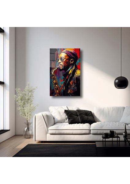 Saksafon Çalan Adam Illustratıon Art - Cam Tablo - DEG0121 fırsatları