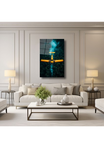 Vintage Uçak ve Orman Manzarası - Cam Tablo - DEG0114 fırsatları